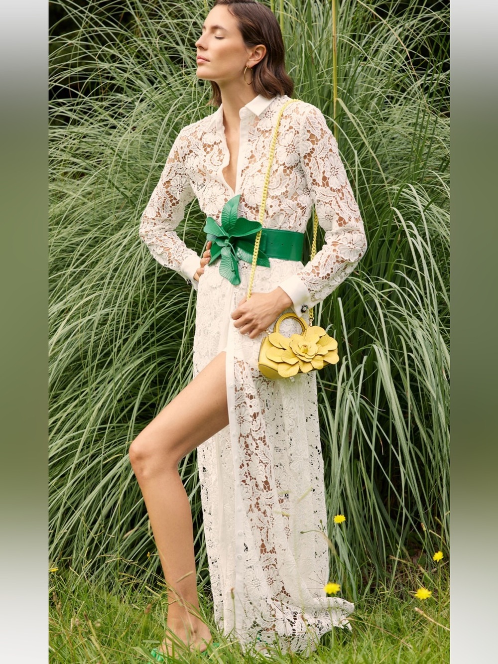 Anne Fontaine Violeta Semi-Sheer Floral Lace Long Dress Current Retail $895